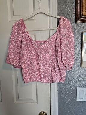 Abercrombie & Fitch Pink Floral Square-Neck Puff Sleeve Top
